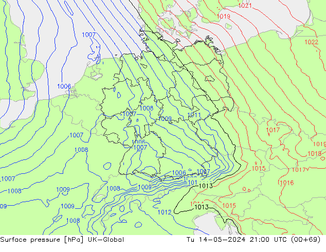 Presión superficial UK-Global mar 14.05.2024 21 UTC