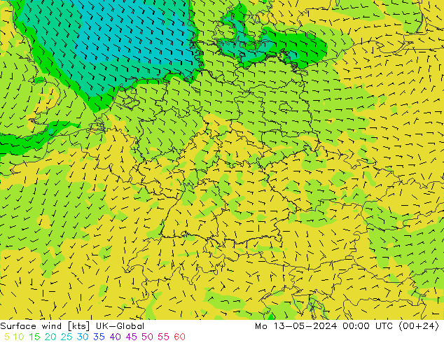 风 10 米 UK-Global 星期一 13.05.2024 00 UTC