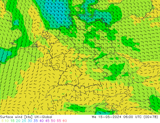 Vento 10 m UK-Global mer 15.05.2024 06 UTC