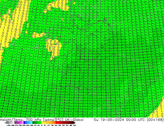 Hoogte/Temp. 700 hPa UK-Global zo 19.05.2024 00 UTC