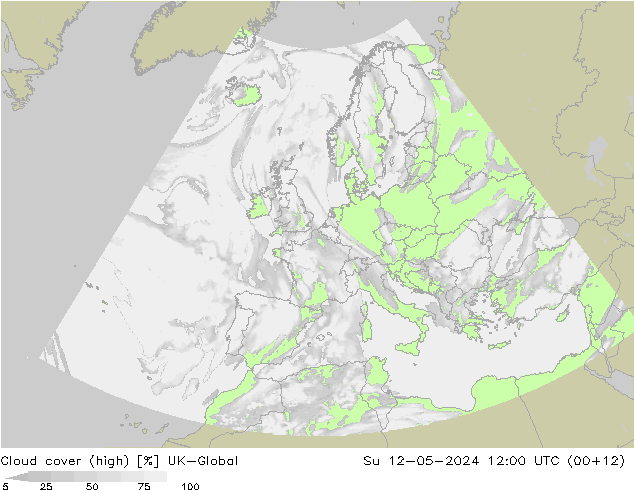 Cloud cover (high) UK-Global Su 12.05.2024 12 UTC