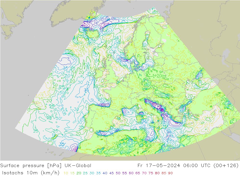 Eşrüzgar Hızları (km/sa) UK-Global Cu 17.05.2024 06 UTC