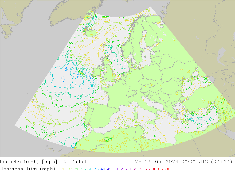 Isotachs (mph) UK-Global lun 13.05.2024 00 UTC