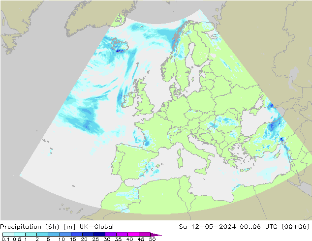 Precipitation (6h) UK-Global Su 12.05.2024 06 UTC