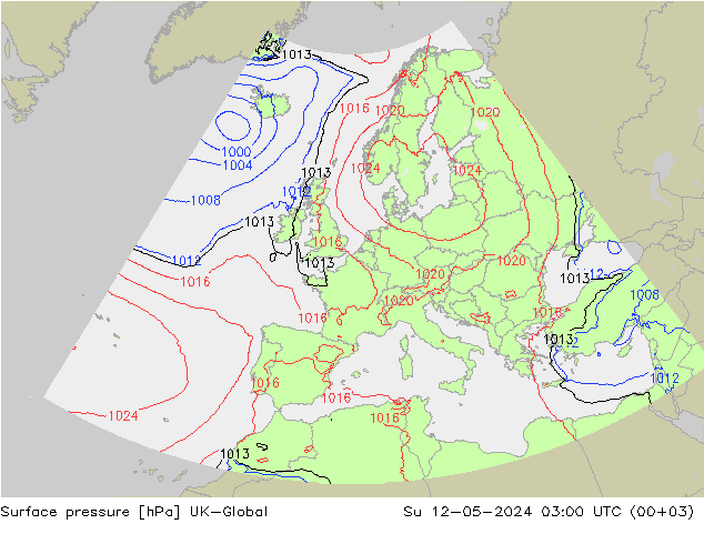 Atmosférický tlak UK-Global Ne 12.05.2024 03 UTC