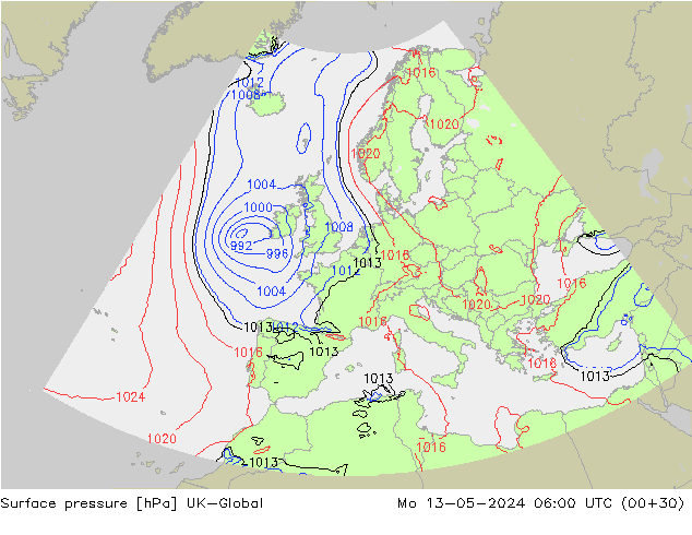 Luchtdruk (Grond) UK-Global ma 13.05.2024 06 UTC