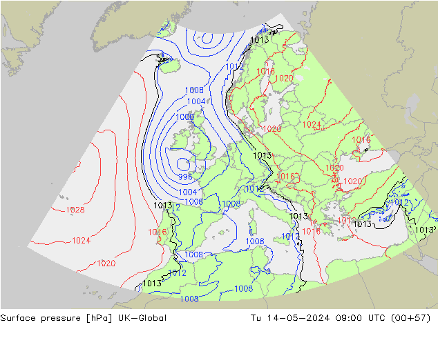 приземное давление UK-Global вт 14.05.2024 09 UTC