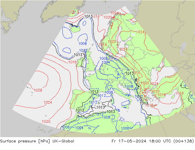 Surface pressure UK-Global Fr 17.05.2024 18 UTC
