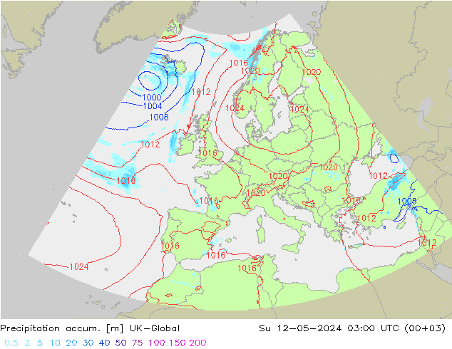 Precipitation accum. UK-Global 星期日 12.05.2024 03 UTC