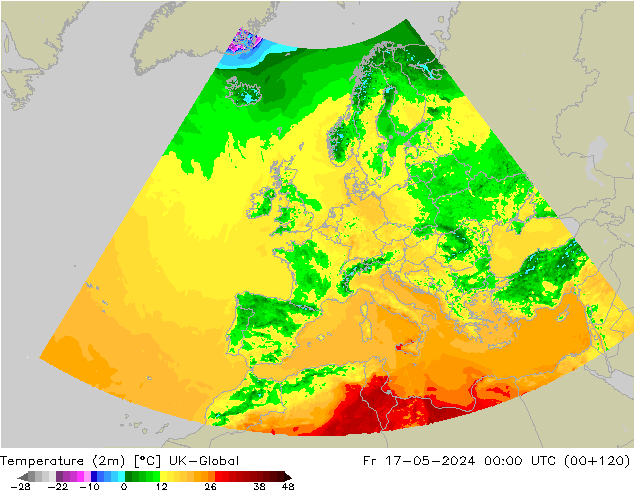 Temperature (2m) UK-Global Fr 17.05.2024 00 UTC