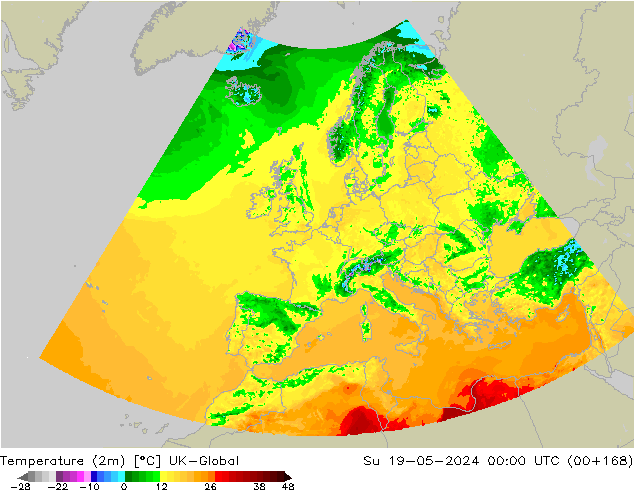 Sıcaklık Haritası (2m) UK-Global Paz 19.05.2024 00 UTC