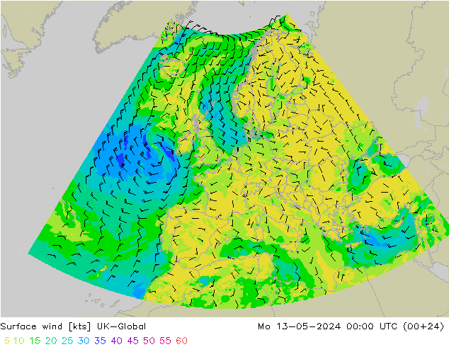 ветер 10 m UK-Global пн 13.05.2024 00 UTC