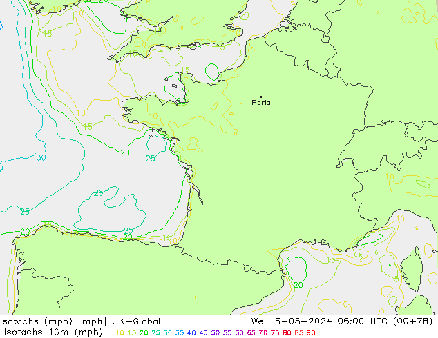 Isotachs (mph) UK-Global St 15.05.2024 06 UTC