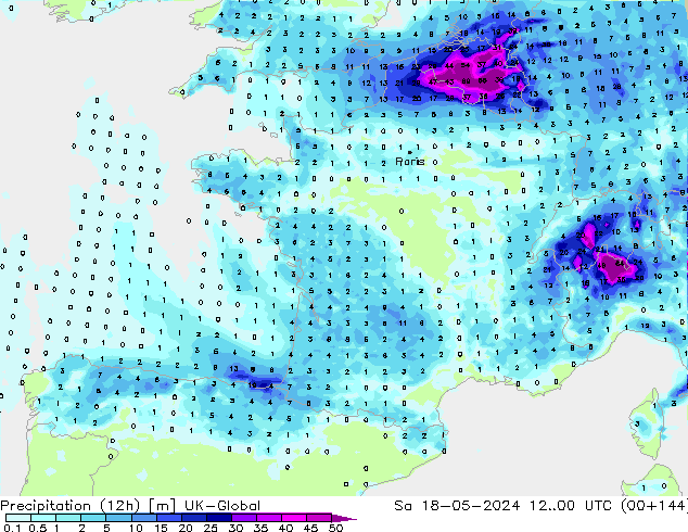 Precipitación (12h) UK-Global sáb 18.05.2024 00 UTC
