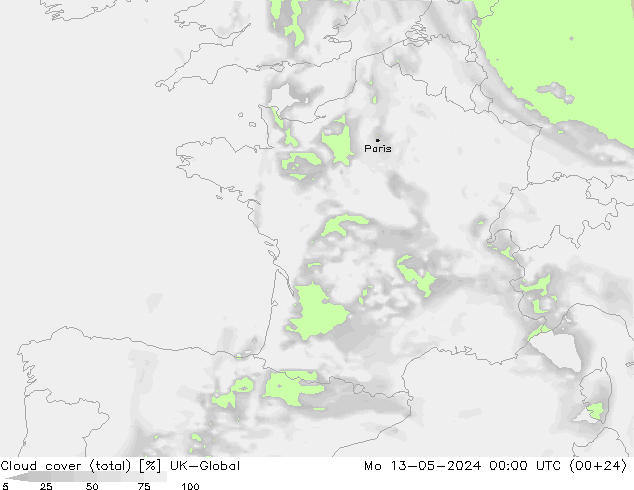 nuvens (total) UK-Global Seg 13.05.2024 00 UTC