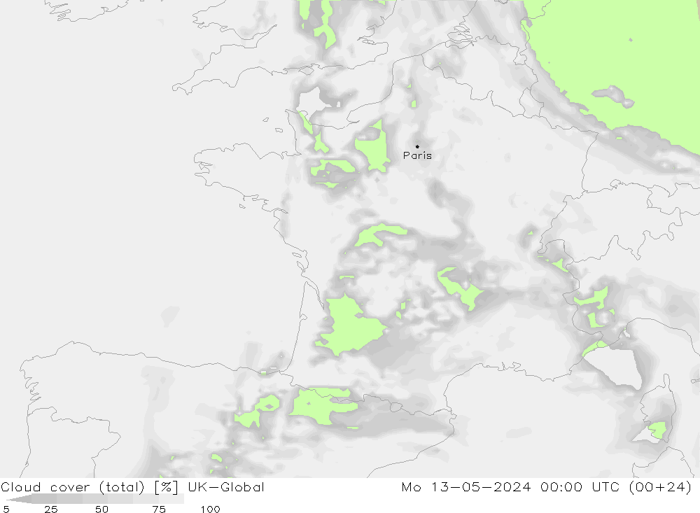 Wolken (gesamt) UK-Global Mo 13.05.2024 00 UTC