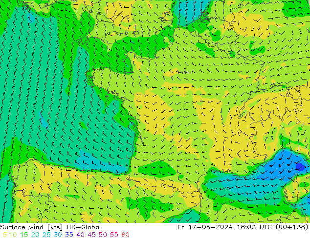 Surface wind UK-Global Fr 17.05.2024 18 UTC
