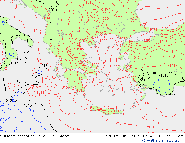 Atmosférický tlak UK-Global So 18.05.2024 12 UTC