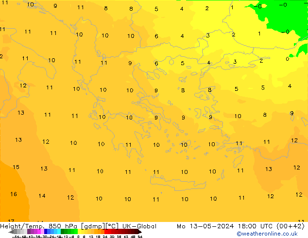 Height/Temp. 850 hPa UK-Global Seg 13.05.2024 18 UTC