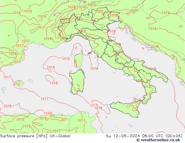 Atmosférický tlak UK-Global Ne 12.05.2024 06 UTC