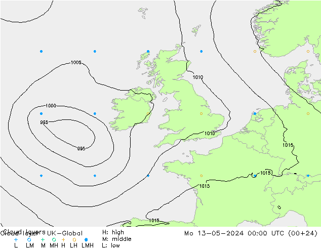 Cloud layer UK-Global Po 13.05.2024 00 UTC