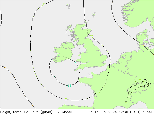 Height/Temp. 950 hPa UK-Global  15.05.2024 12 UTC
