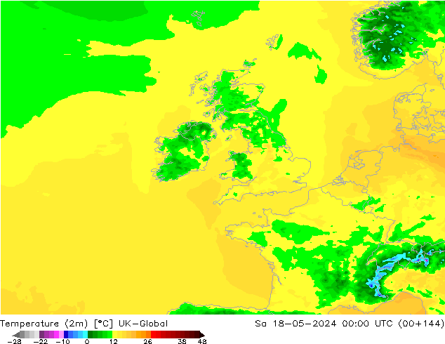 Temperatuurkaart (2m) UK-Global za 18.05.2024 00 UTC