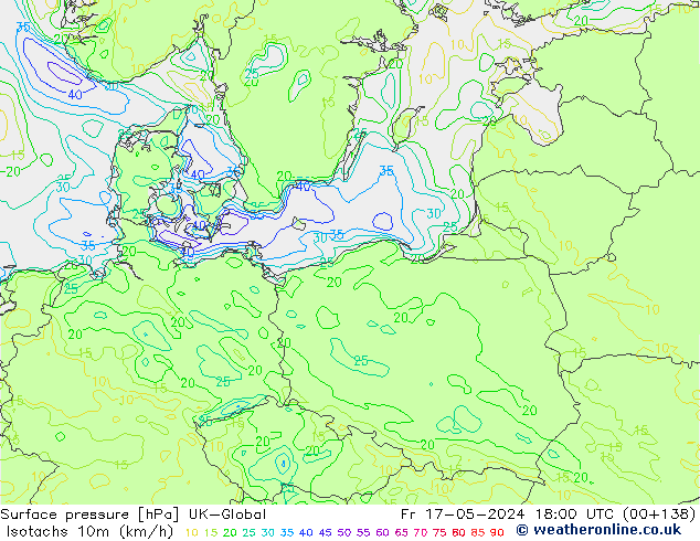 Isotachs (kph) UK-Global пт 17.05.2024 18 UTC