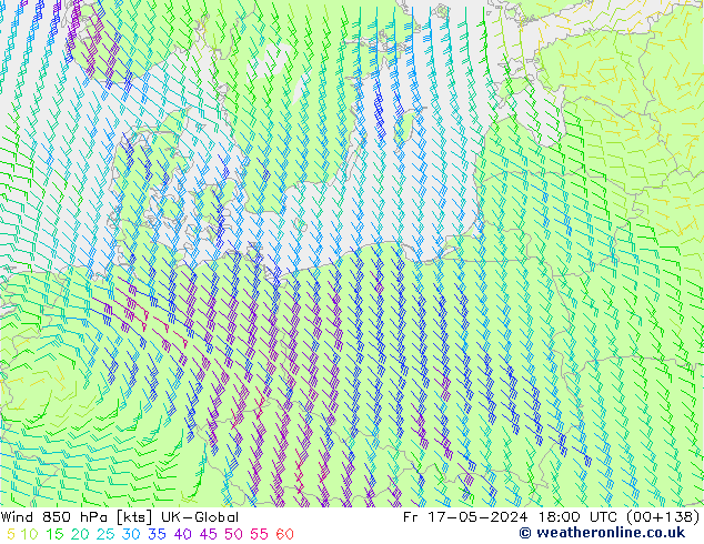 Wind 850 hPa UK-Global Fr 17.05.2024 18 UTC