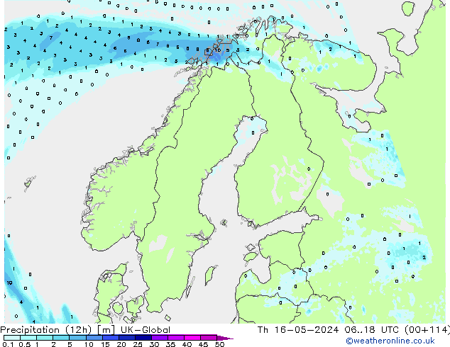 Precipitação (12h) UK-Global Qui 16.05.2024 18 UTC