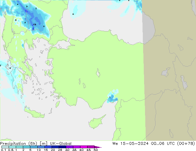 Precipitation (6h) UK-Global We 15.05.2024 06 UTC