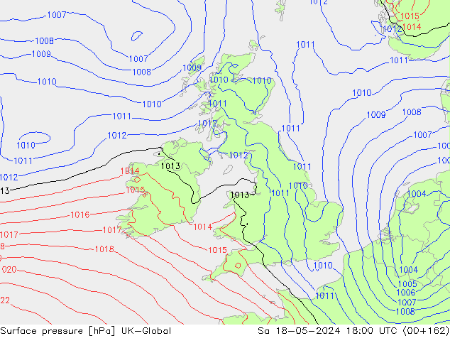 Atmosférický tlak UK-Global So 18.05.2024 18 UTC