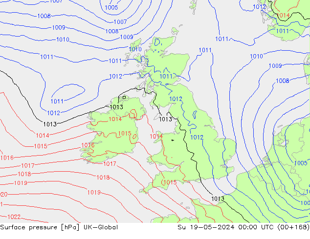 Presión superficial UK-Global dom 19.05.2024 00 UTC