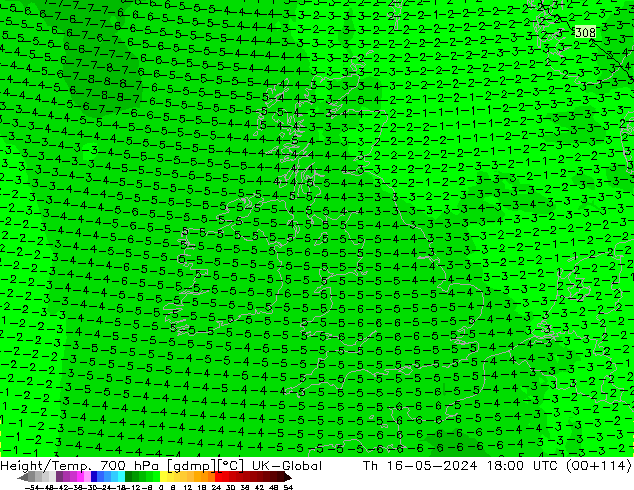 Hoogte/Temp. 700 hPa UK-Global do 16.05.2024 18 UTC