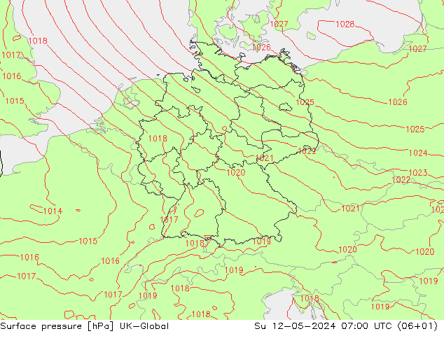 Atmosférický tlak UK-Global Ne 12.05.2024 07 UTC