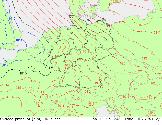 Atmosférický tlak UK-Global Ne 12.05.2024 18 UTC