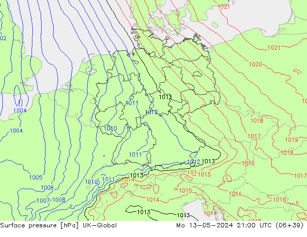 pressão do solo UK-Global Seg 13.05.2024 21 UTC