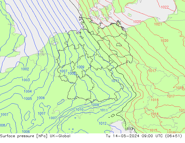 Pressione al suolo UK-Global mar 14.05.2024 09 UTC