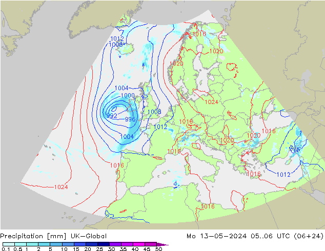 Neerslag UK-Global ma 13.05.2024 06 UTC