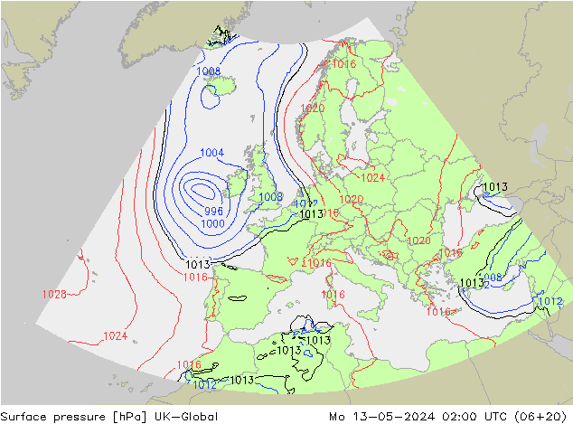地面气压 UK-Global 星期一 13.05.2024 02 UTC