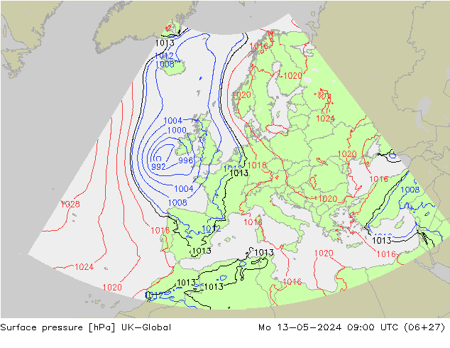pression de l'air UK-Global lun 13.05.2024 09 UTC