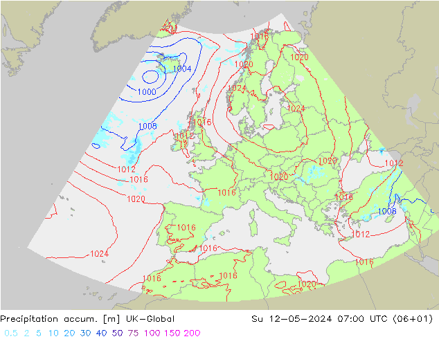 Precipitation accum. UK-Global 星期日 12.05.2024 07 UTC