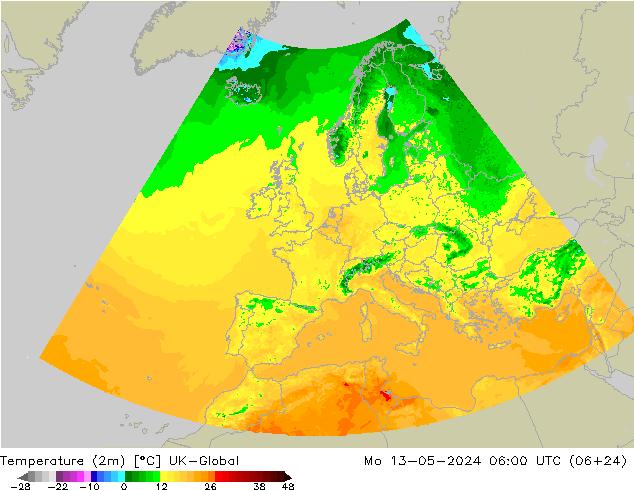 Temperature (2m) UK-Global Mo 13.05.2024 06 UTC
