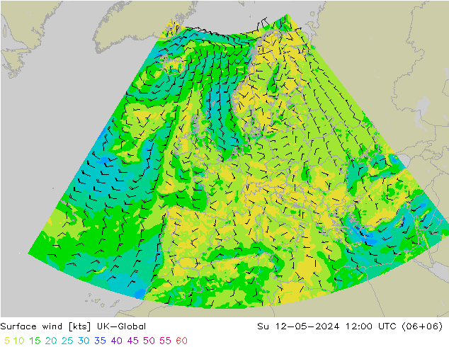 Surface wind UK-Global Su 12.05.2024 12 UTC