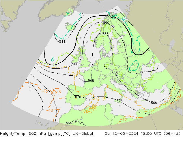 Yükseklik/Sıc. 500 hPa UK-Global Paz 12.05.2024 18 UTC