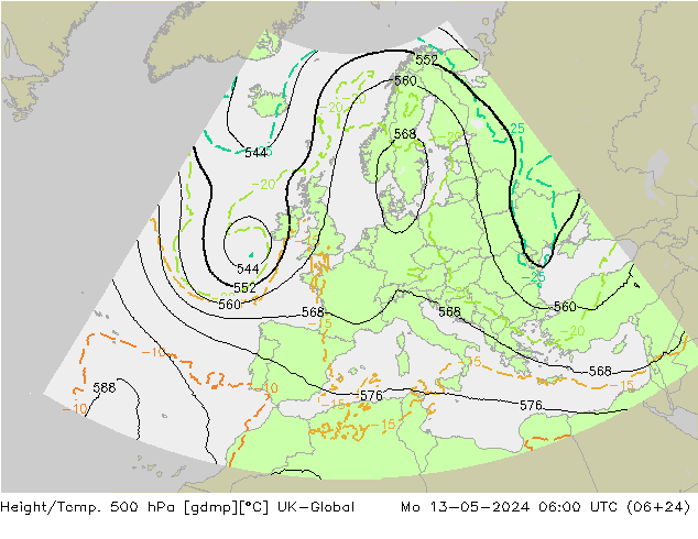 Height/Temp. 500 hPa UK-Global Mo 13.05.2024 06 UTC
