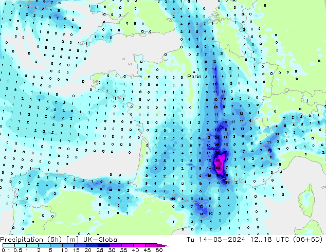 Precipitação (6h) UK-Global Ter 14.05.2024 18 UTC
