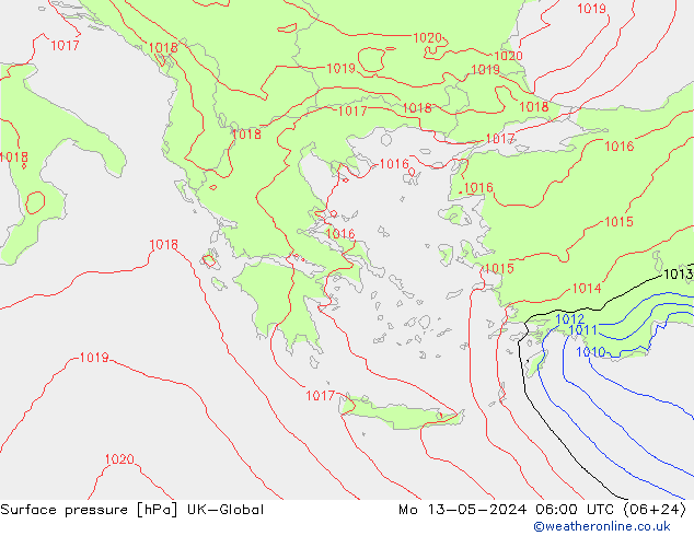 Pressione al suolo UK-Global lun 13.05.2024 06 UTC