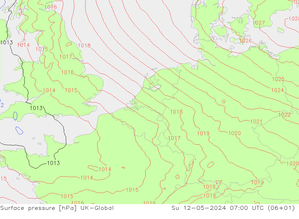 Surface pressure UK-Global Su 12.05.2024 07 UTC