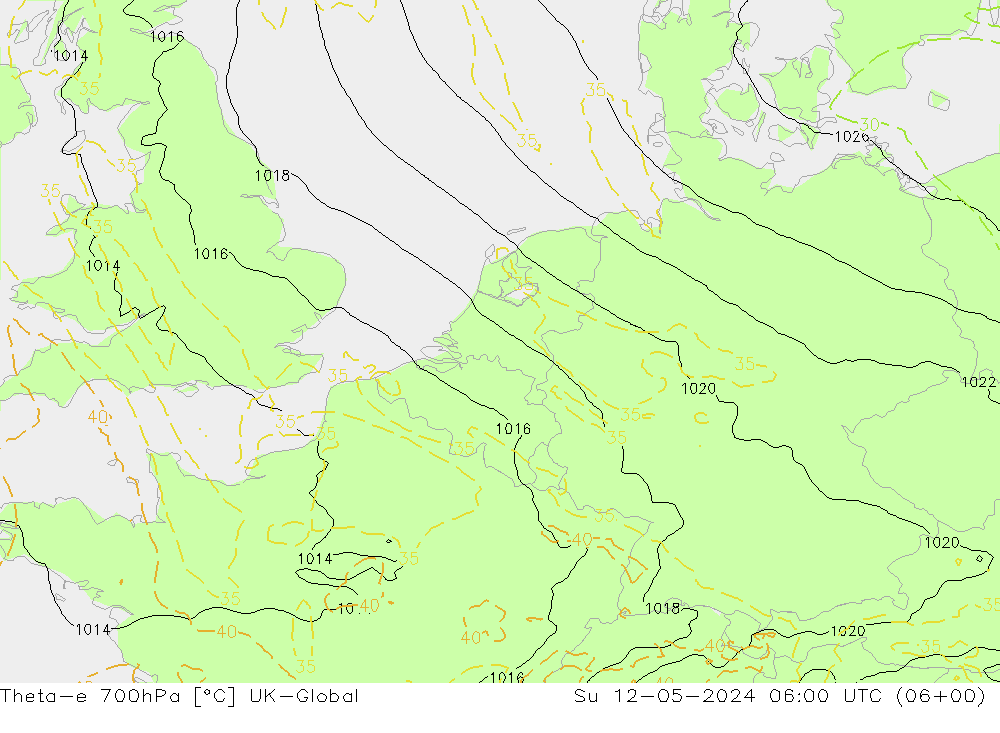 Theta-e 700hPa UK-Global nie. 12.05.2024 06 UTC